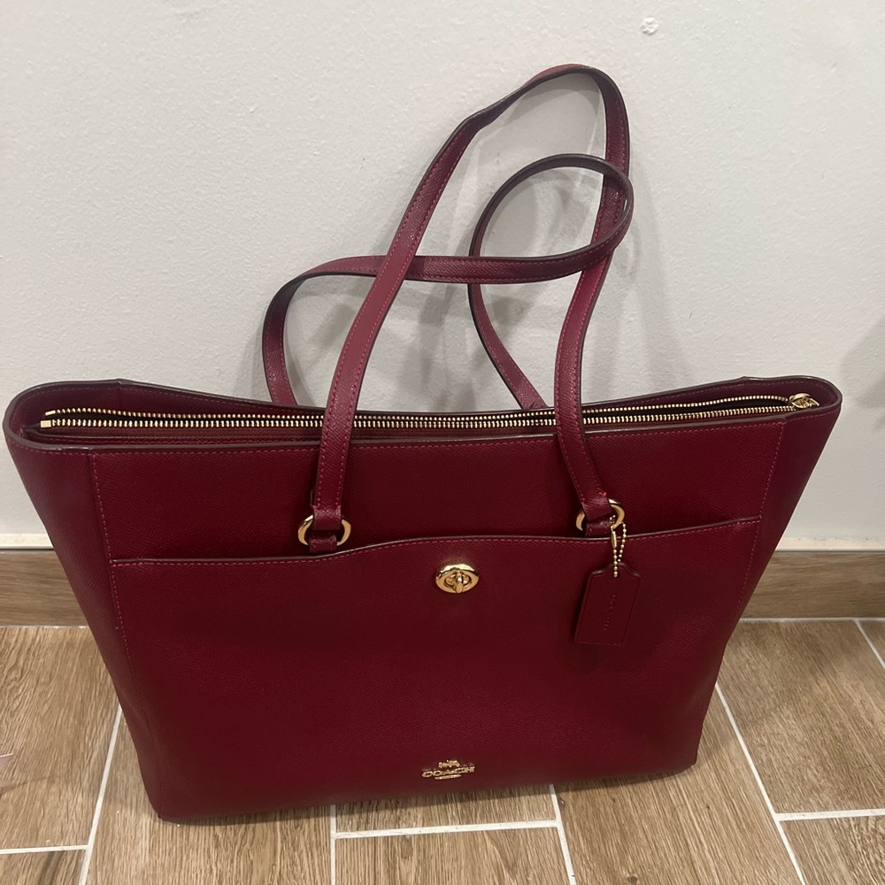 COACH Burgundy Leather Tote Laptop Bag
